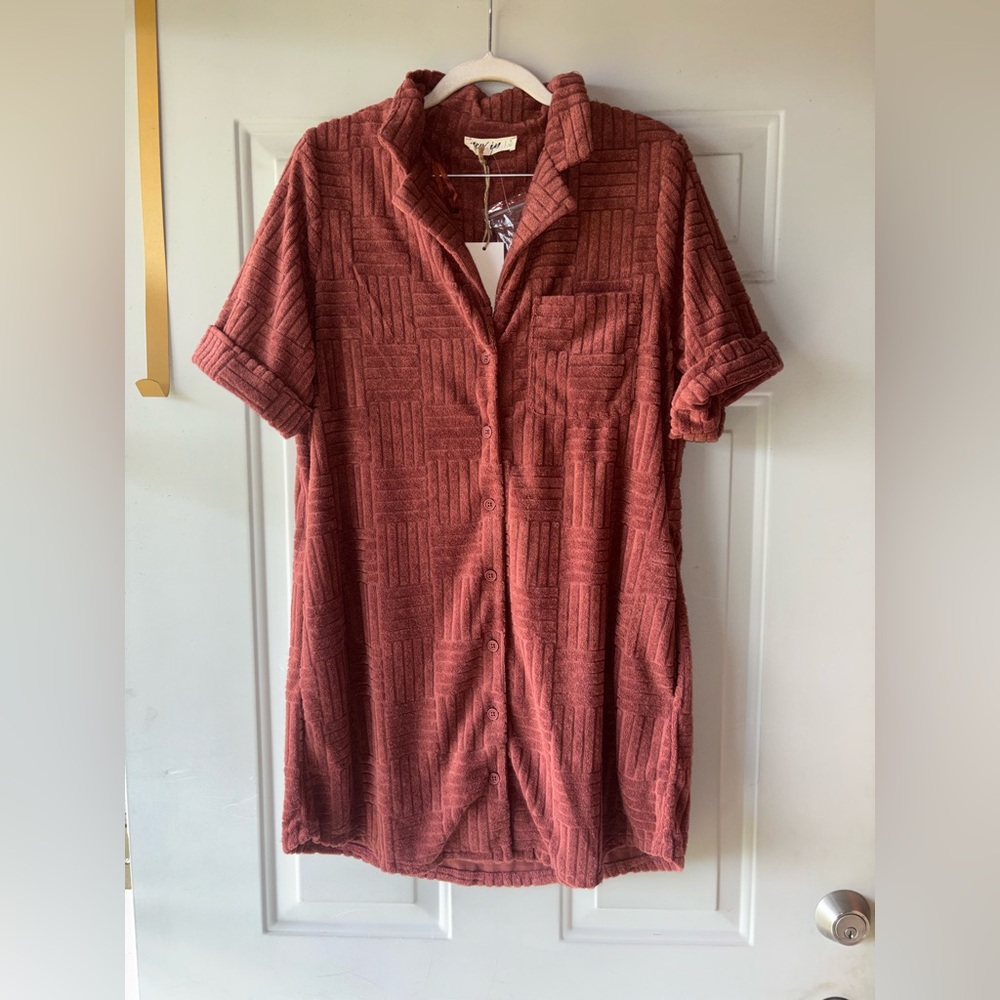 New In brown textured terry dress coverup size S